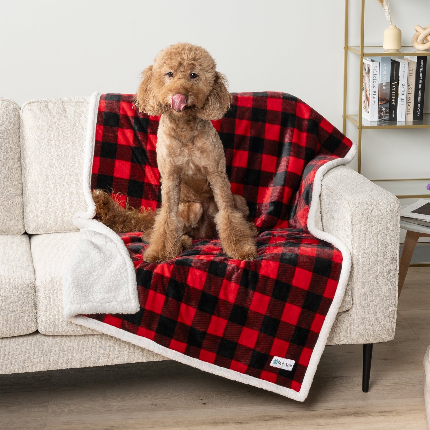 Waterproof Dog Blanket for Small Medium Dog, Pet Puppy Blanket Couch Cover Protection, Sherpa Fleece Cat Blanket Couch Sofa Bed Furniture Protector Reversible Soft Washable 29X40 Checker Red
