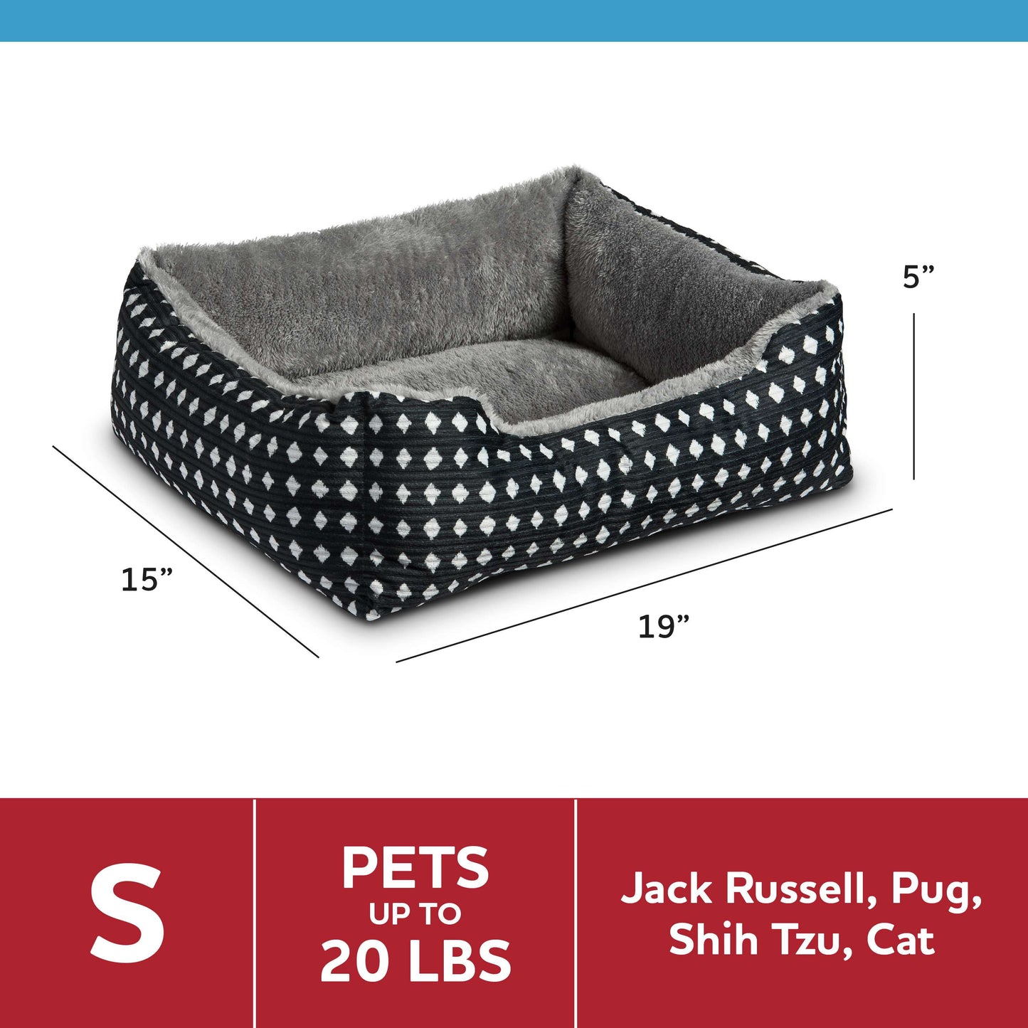 (3 Pack) Cuddler Small Dog or Cat Bed, Black 19" X 15"